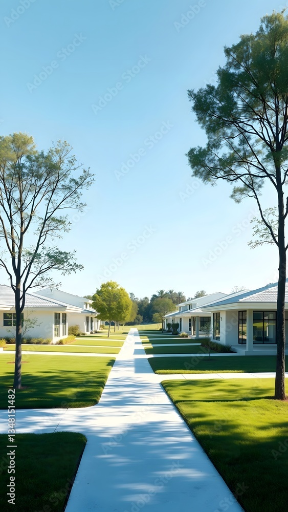 Fototapeta premium Serene Suburban Landscape with Modern Homes