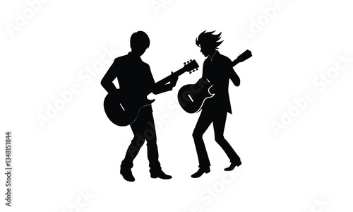 Guitarists Silhouette Performing Together Music