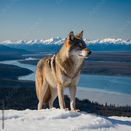 Majestic Kenai Peninsula Wolf Standing Tall, Gazing Across the Expansive Wilderness