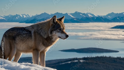 Kenai Peninsula Wolf Overlooking the Vast Wilderness Below