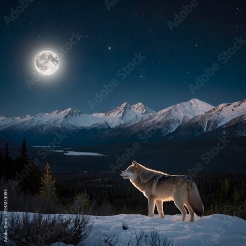 Majestic Kenai Peninsula Wolf Howling Beneath the Glowing Full Moon