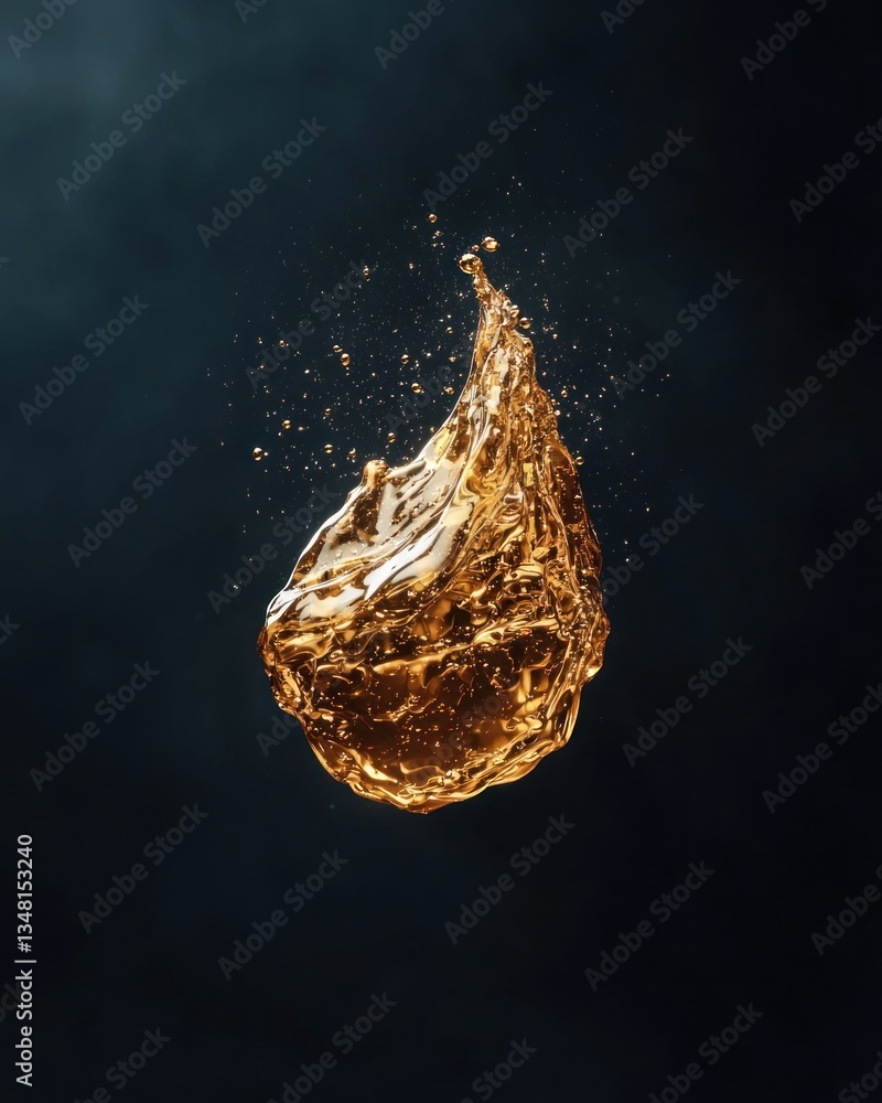 Naklejka premium Gold liquid drop art abstract studio high-resolution image dark background dramatic perspective visual creativity