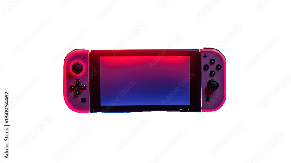 Portable gaming console with transparent background displaying gradient screen Portable gaming console with transparent background displaying gradient screen