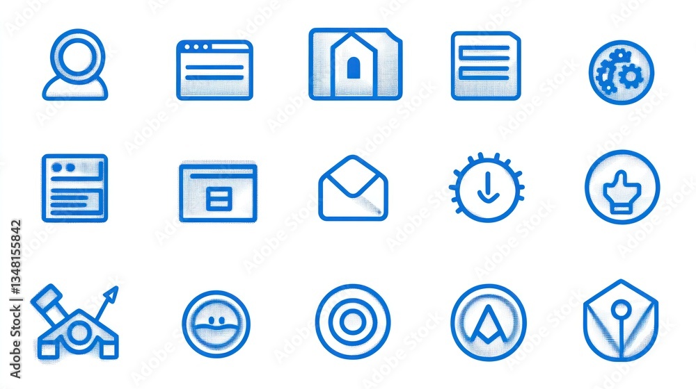 Blue web icons; digital, technology, interface, design; website background; user interface design Blue web icons; digital, technology, interface, design; website background; user interface design