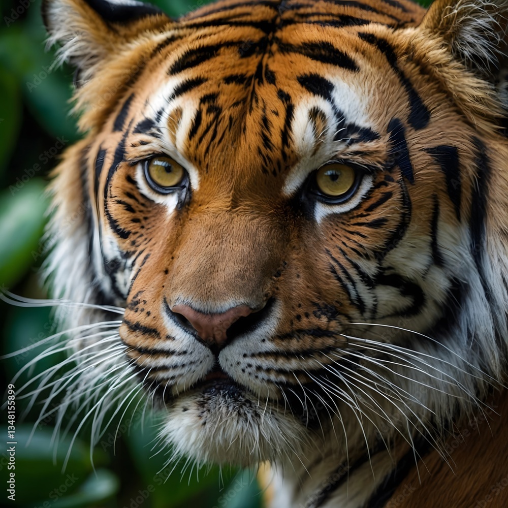 Fototapeta premium Silent Pursuit: Bali Tiger Stalks Along a Jungle Path Lined with Orchids