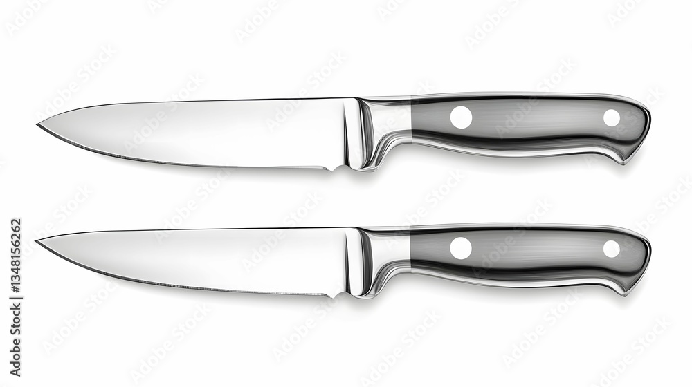 Fototapeta premium Stainless Steel Kitchen Knives with Black Handles Generative Ai
