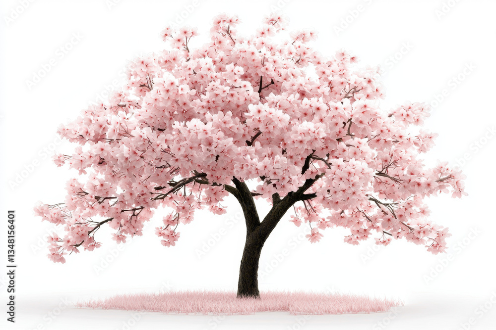 Isolated cherry blossom tree in full bloom on a white background nature photography serenity minimalist style beautiful environment Isolated cherry blossom tree in full bloom on a white background nature photography serenity minimalist style beautiful environment