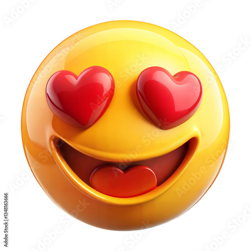 3d yellow smiling emoji face with heart-shaped eyes isolated on transparent background. Png