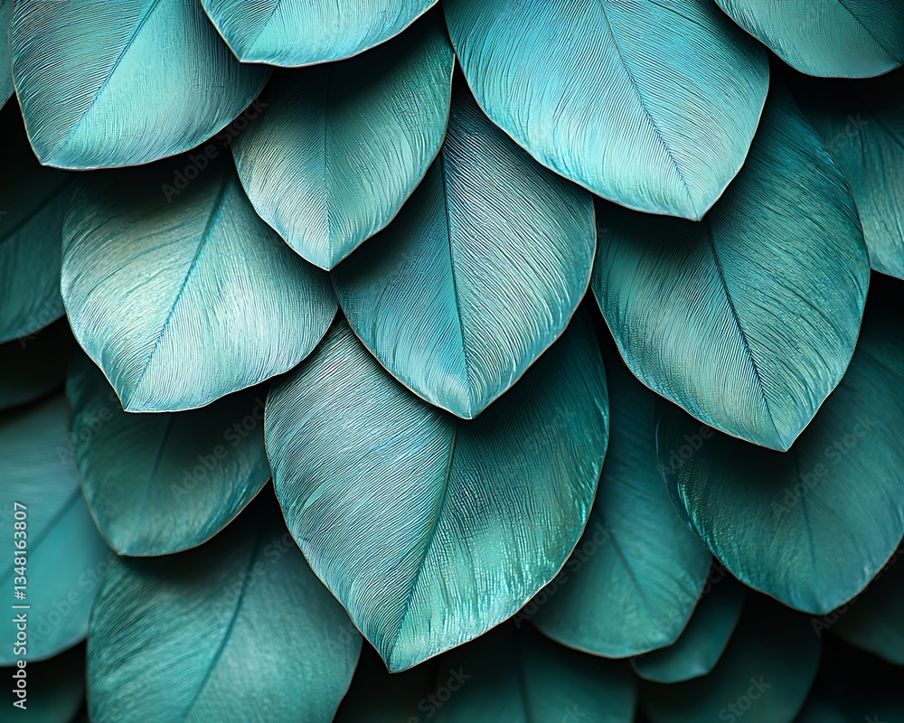 Obraz premium Teal leaf pattern, close-up texture