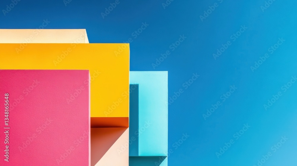 Fototapeta premium Vibrant Geometric Shapes Against a Clear Blue Sky Background
