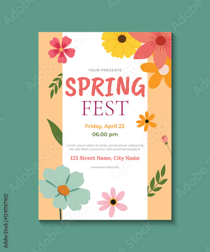 Spring Festival Flyer or Poster Design. Announcing Flower Garden Party Celebration Invitation Layout