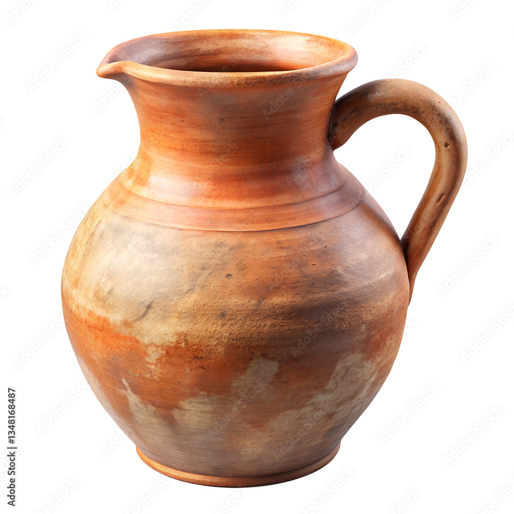 Watercolor 3d rendering traditional handmade old clay pitcher isolated on transparent background Watercolor 3d rendering traditional handmade old clay pitcher isolated on transparent background