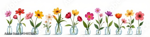Wallpaper Mural A beautiful illustration of a variety of spring flowers in a clear glass jar on a white background, jar, nature Torontodigital.ca