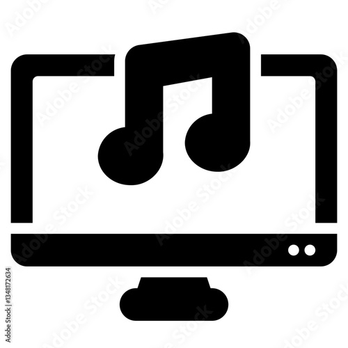Computer monitor with a music note for music production, recording studio, sound design, digital music creation, online music courses.