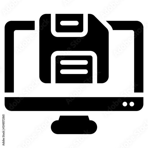 Floppy disk inserted into a computer monitor, vintage tech concept, data transfer, storage, old technology, electronic equipment, IT.