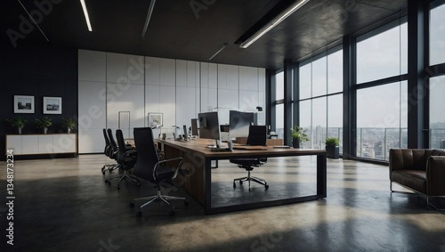 Modern office with a full-length photo of an accountant