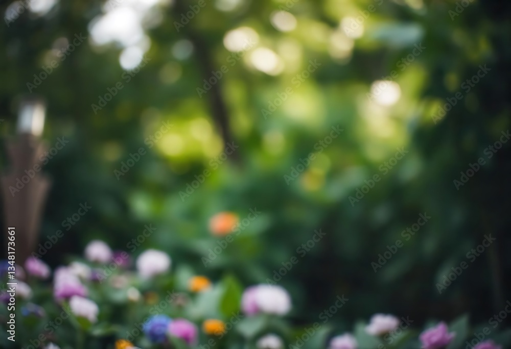 Generative AI Captivating Blurred Garden Scene with Blooming Flowers Generative AI Captivating Blurred Garden Scene with Blooming Flowers