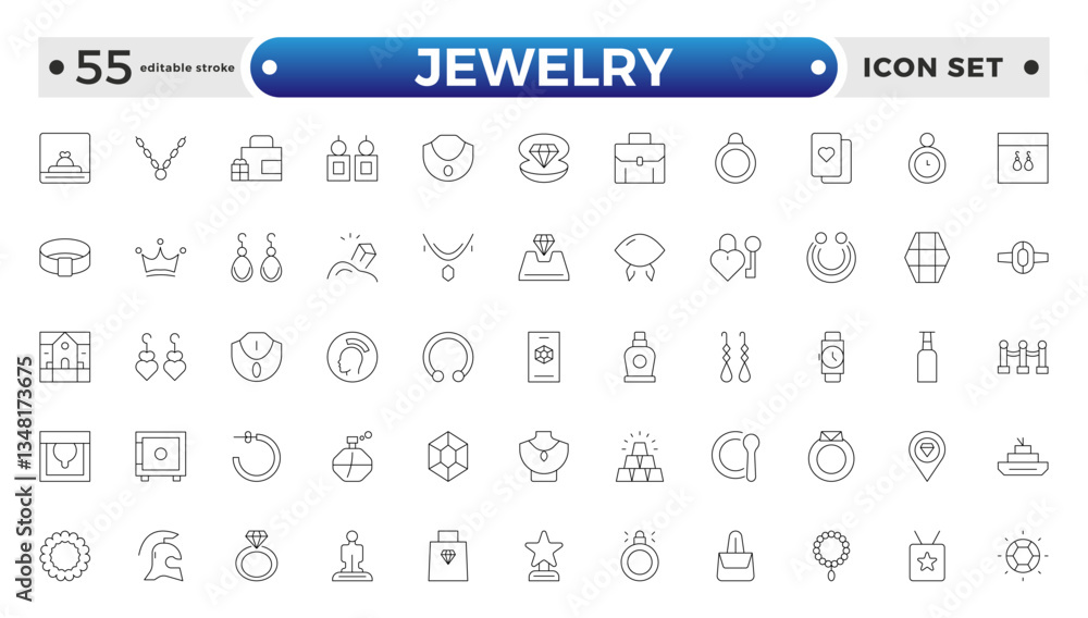 Jewelry icon set. Simple Set of Jewelry Related Vector Line Icons. Contains such Icons as Earrings, Body Crosses, and Engagement rings. Editable stroke outline icon. Jewelry icon set. Simple Set of Jewelry Related Vector Line Icons. Contains such Icons as Earrings, Body Crosses, and Engagement rings. Editable stroke outline icon.