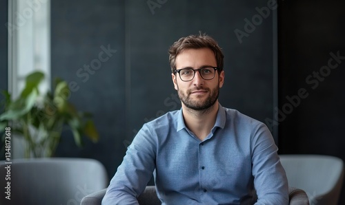 A man is seated looking directly at the camera smiling