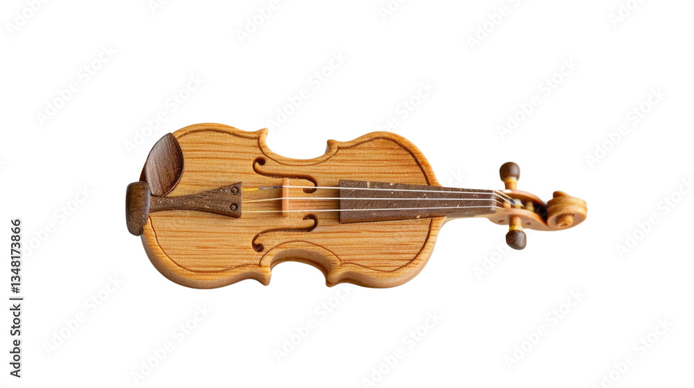 Obraz premium Small wooden violin isolated on transparent background, showing craftsmanship