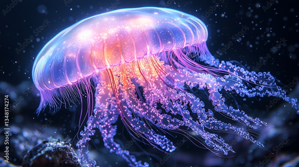 Glowing Jellyfish in Deep Ocean Glowing Jellyfish in Deep Ocean