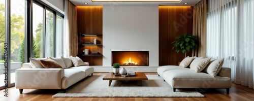 Wallpaper Mural Spacious elegant living room with modern fireplace, hardwood floors, living room, elegant Torontodigital.ca