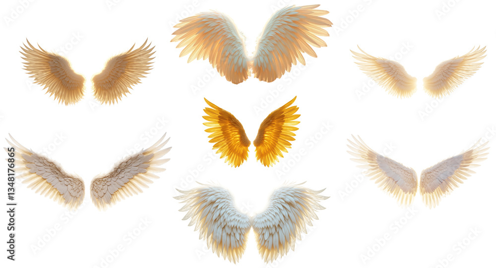 set of angel wings in various styles and colors on transparent background, evoking sense of grace and divinity set of angel wings in various styles and colors on transparent background, evoking sense of grace and divinity