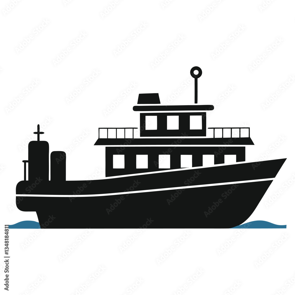 Fototapeta premium Monochrome Boat Silhouette Vector with Red Features