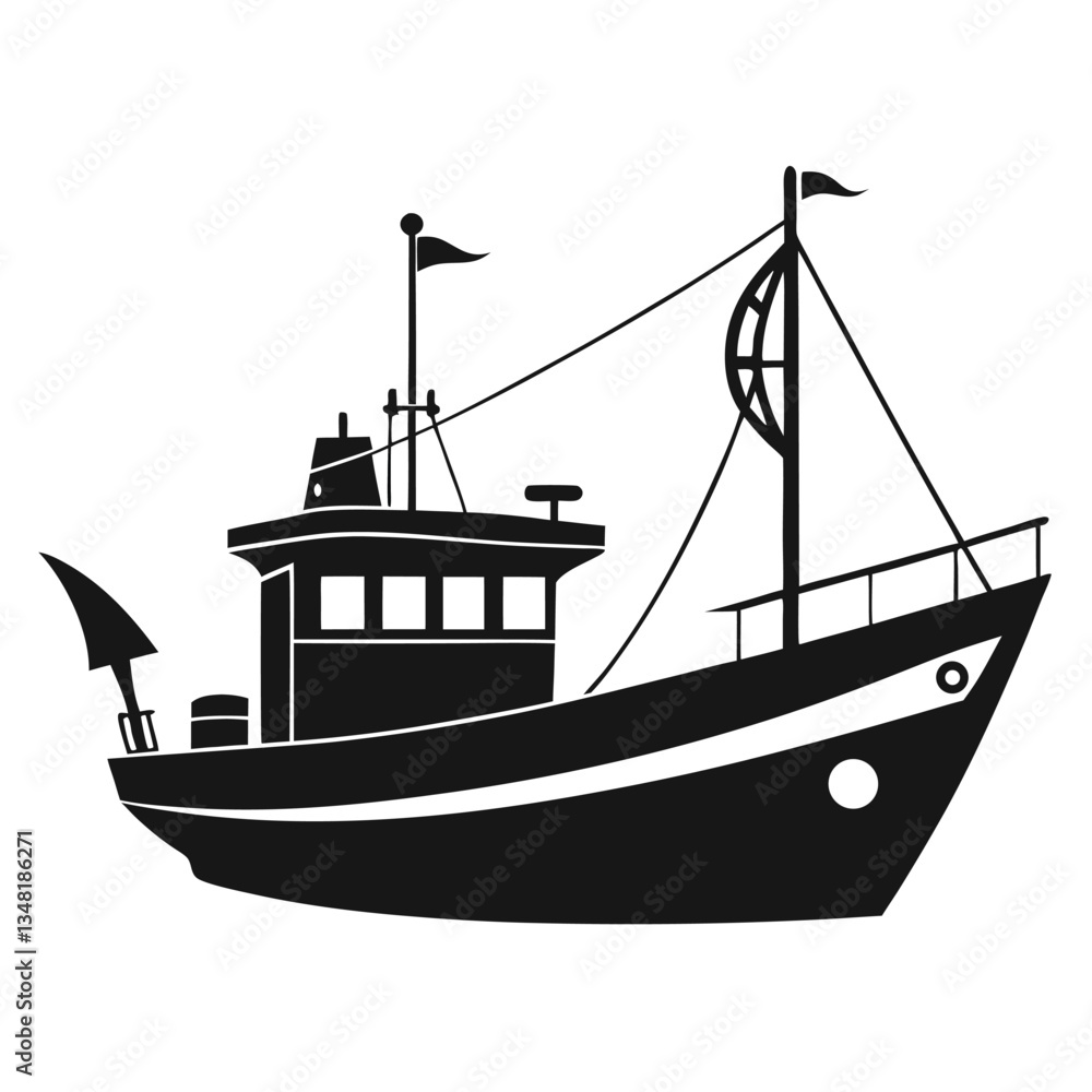 Black Fishing Boat Silhouette Vector Illustration Black Fishing Boat Silhouette Vector Illustration