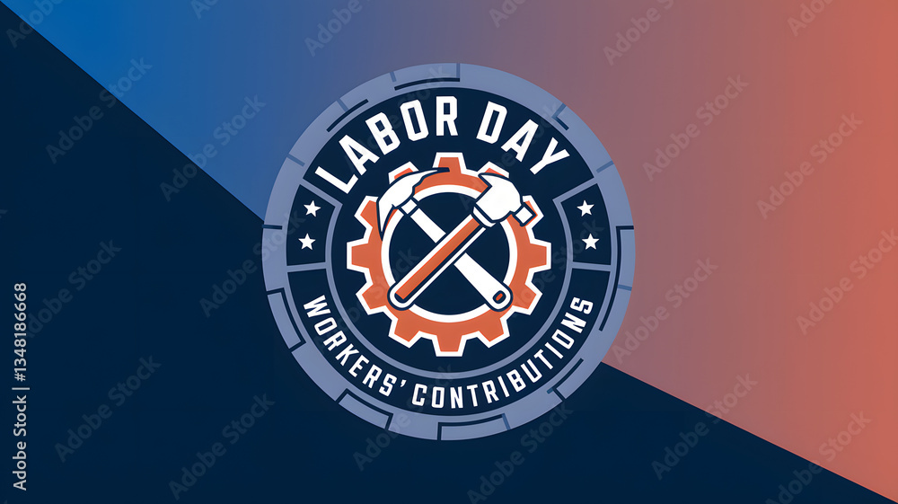 Obraz premium Gear and Hammer Labor Day Emblem