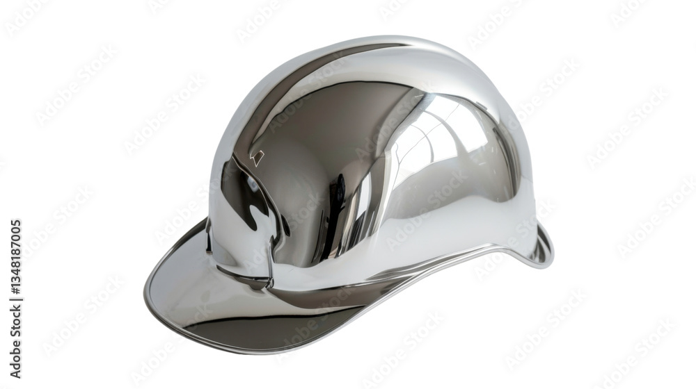 Obraz premium Chrome hard hat reflecting modern architecture on transparent background