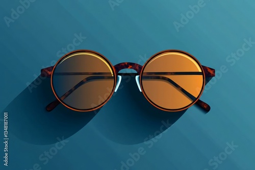 Stylish Round Sunglasses with Brown Lenses on Blue Background