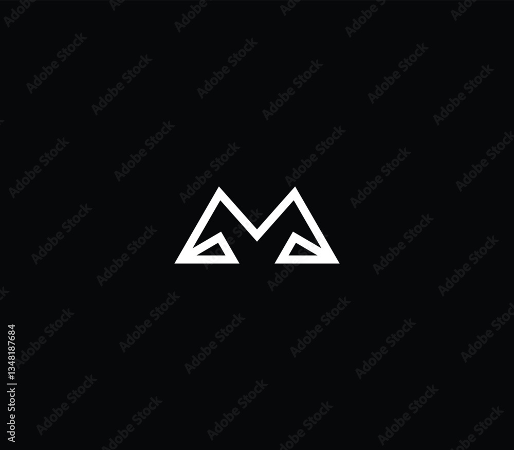 Letter M Mountain logo design with black background. Letter M Mountain logo design with black background.