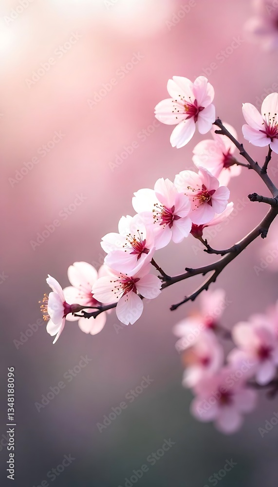 Obraz premium Generative AI Blossoming Beauty Pink Cherry Flowers Branch in Spring Season
