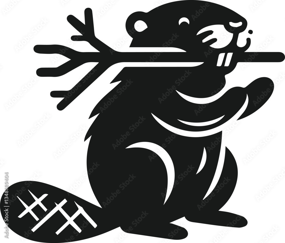 Beaver balancing a branch between its teeth vector Beaver balancing a branch between its teeth vector