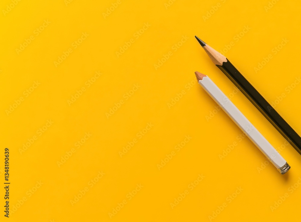 Two Pencils on Vibrant Yellow Background for Art or Education Projects Two Pencils on Vibrant Yellow Background for Art or Education Projects