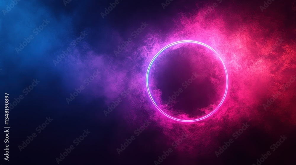 Neon Circle, Smoky Background Neon Circle, Smoky Background