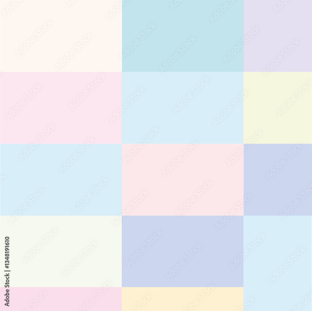 Fototapeta premium Seamless geometric pattern with pastel-colored squares ideal for backgrounds, web design, packaging, branding, social media, textile prints, stationery, invitations, and modern creative projects