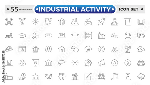 Industrial Activity outline icon related to medicine manufacturing, medical, production, pharma, factory, for, industry, science, machine, capsule. Editable stroke outline icon. 
