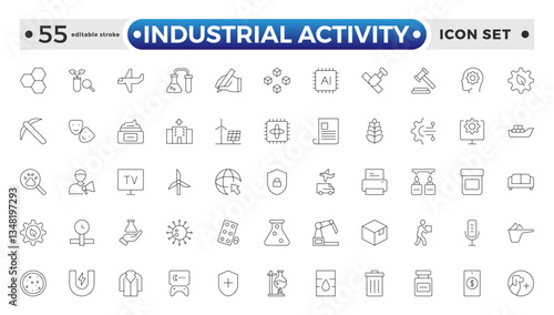 Industrial Activity outline icon related to medicine manufacturing, medical, production, pharma, factory, for, industry, science, machine, capsule. Editable stroke outline icon. 
