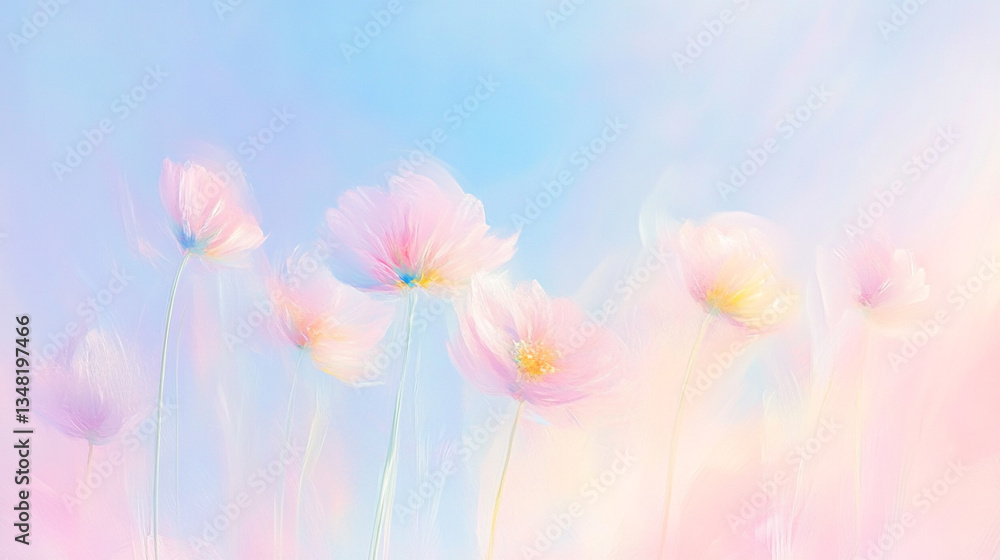 Naklejka premium 淡い色彩の幻想的な花々