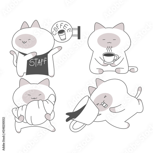 Cartoon Cat Engaged in Café and Coffee Activities