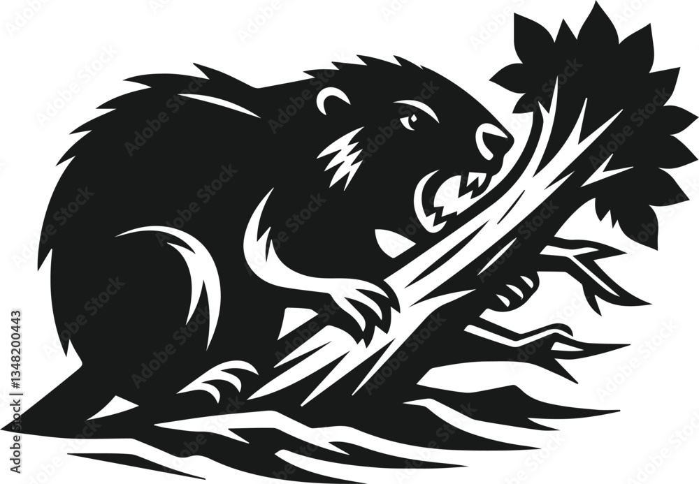 Obraz premium Beaver cutting through a tree with sharp teeth vector
