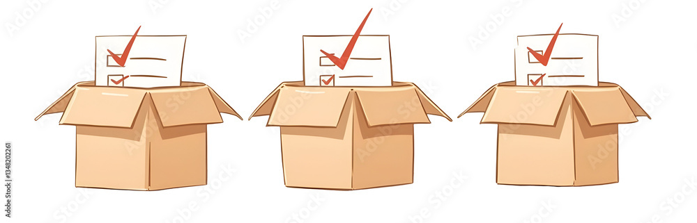 Boxes with checklists symbolizing organization and completion. ,cut out, transparent background, isolated