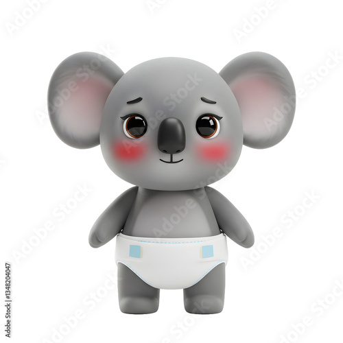 Adorable 3D Render of a Baby Koala Wearing a Diaper