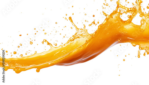 vibrant splash of orange juice showing texture and movement isolated with Transparent Background