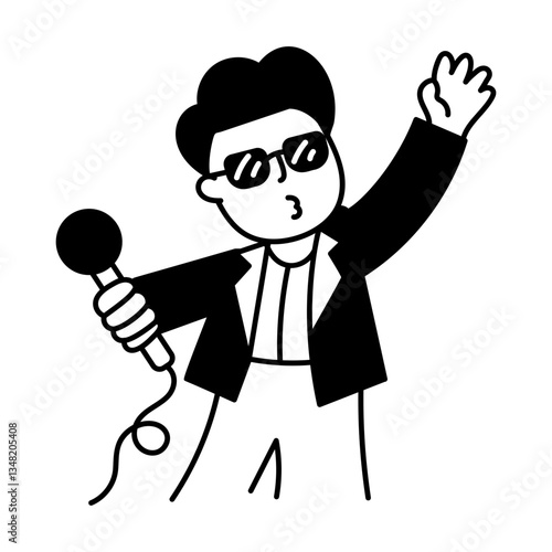 Doodle style illustration of a cool singer character 
