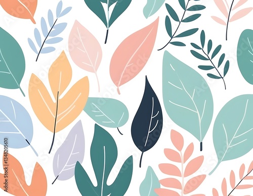 Leaves in a white background, pastel colors