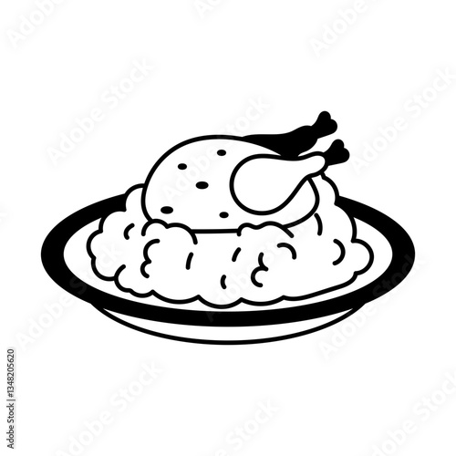 Chicken rice dish illustration in doodle style
