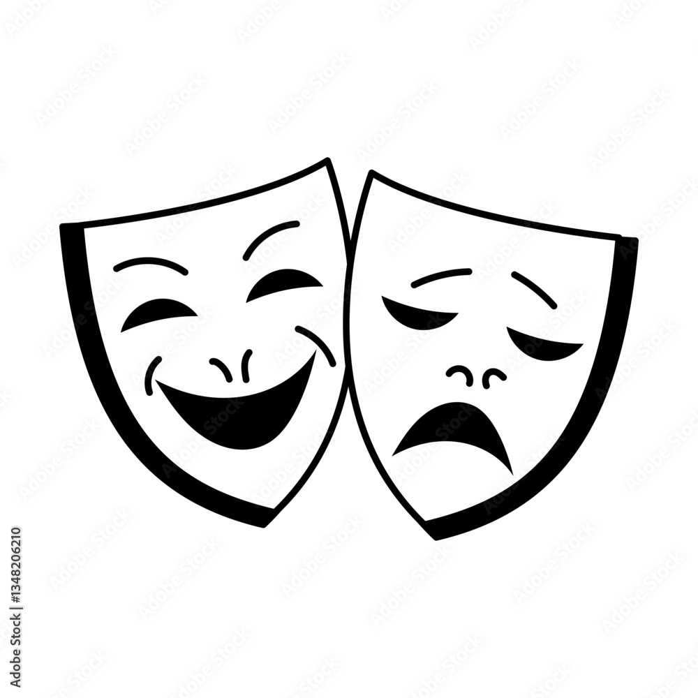 Comedy and tragedy theatre masks, doodle style illustration
Comedy and tragedy theatre masks, doodle style illustration